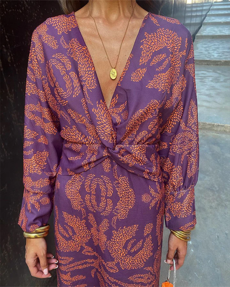 Dariana | V-Neck Maxi Dress with Long Sleeves for Women