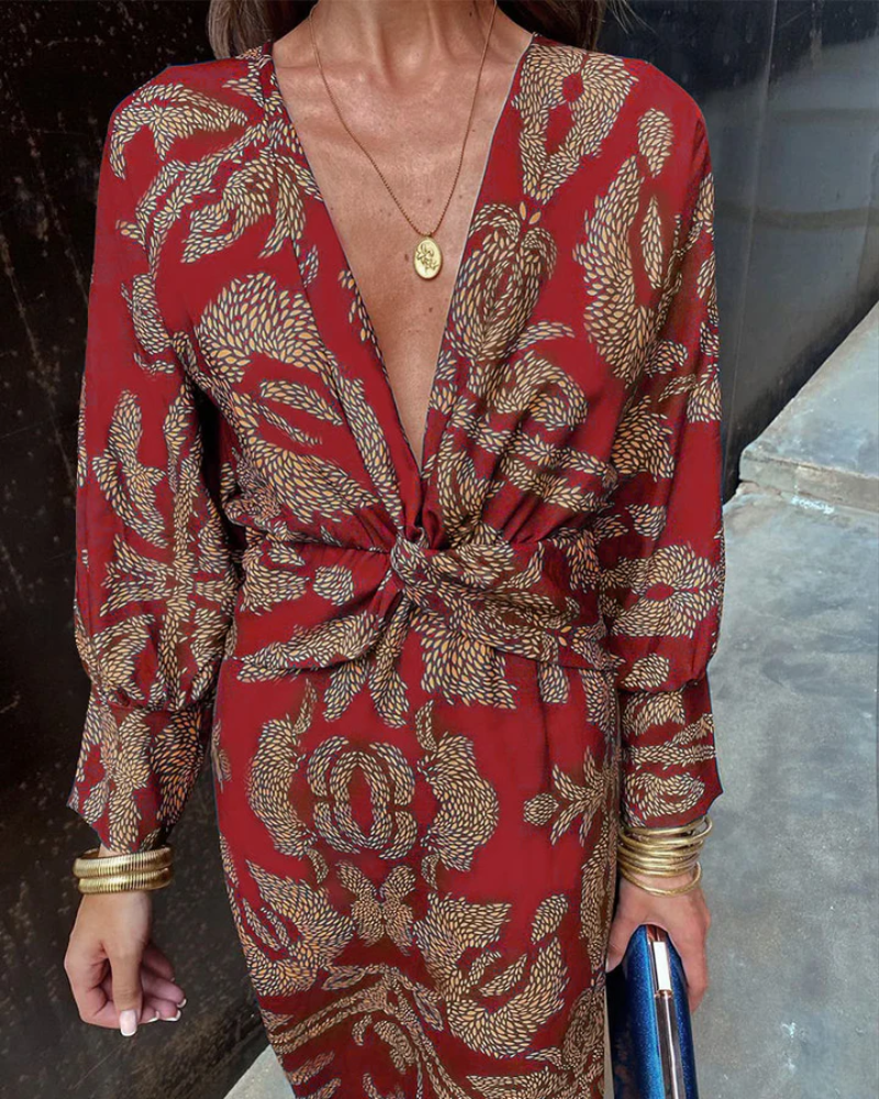 Dariana | V-Neck Maxi Dress with Long Sleeves for Women