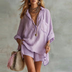 Delphine | Linen Oversized Shirt and Shorts Set for Women