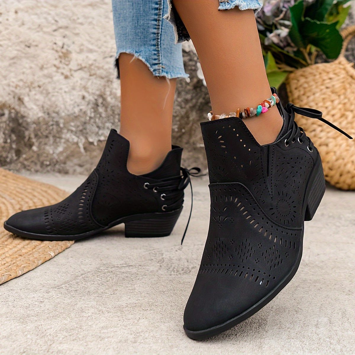 Desdemona | Block Heel Ankle Boots with Cut-Out Detail for Women