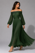 Dilys | Fall Wedding Guest Off-Shoulder Pleated Maxi Dress for Women
