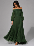 Dilys | Fall Wedding Guest Off-Shoulder Pleated Maxi Dress for Women