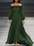 Dilys | Fall Wedding Guest Off-Shoulder Pleated Maxi Dress for Women