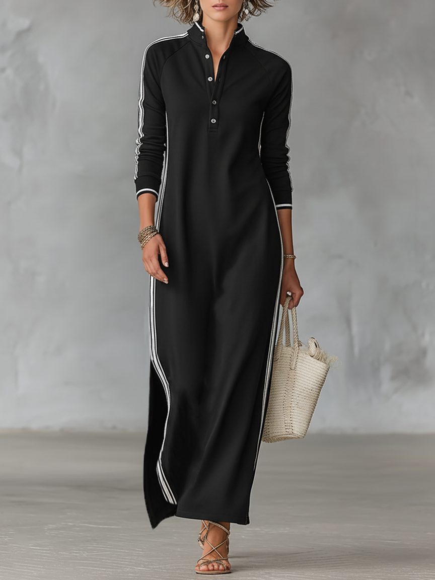 Dolcetta | Sweater Maxi Dress with Collar and White Trim for Women