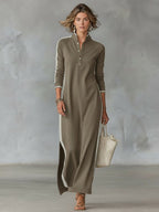 Dolcetta | Sweater Maxi Dress with Collar and White Trim for Women