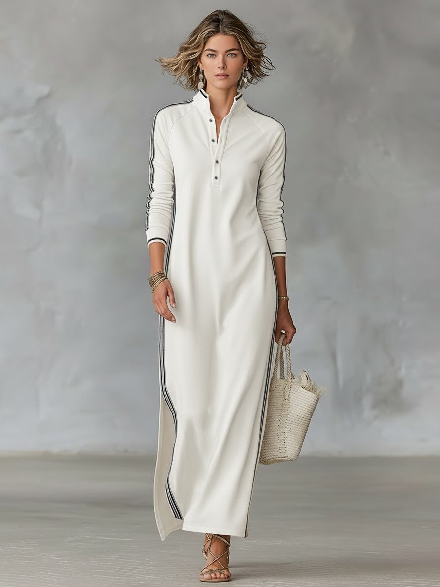 Dolcetta | Sweater Maxi Dress with Collar and White Trim for Women