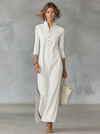 Dolcetta | Sweater Maxi Dress with Collar and White Trim for Women