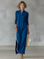 Dolcetta | Sweater Maxi Dress with Collar and White Trim for Women