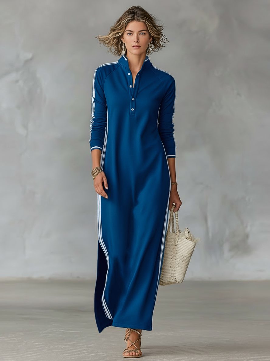 Dolcetta | Sweater Maxi Dress with Collar and White Trim for Women