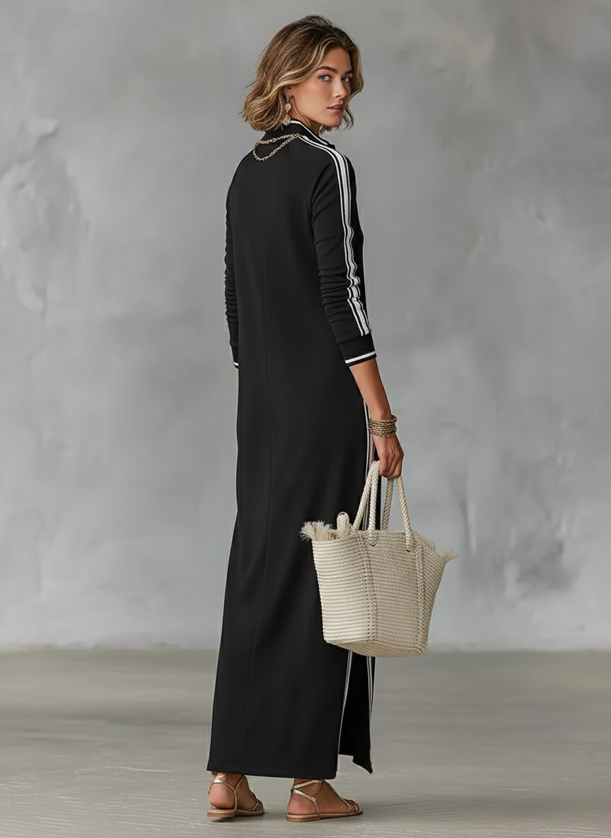 Dolcetta | Sweater Maxi Dress with Collar and White Trim for Women