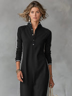 Dolcetta | Sweater Maxi Dress with Collar and White Trim for Women