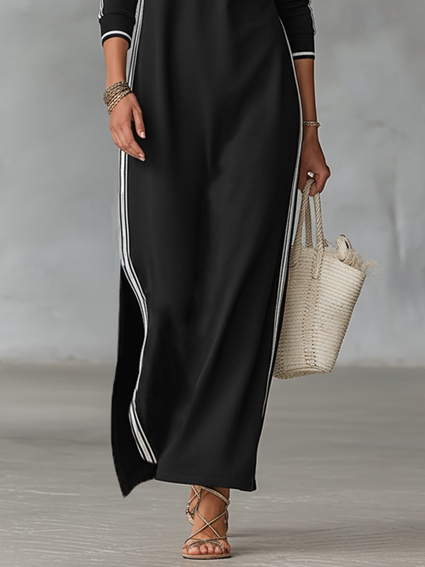 Dolcetta | Sweater Maxi Dress with Collar and White Trim for Women