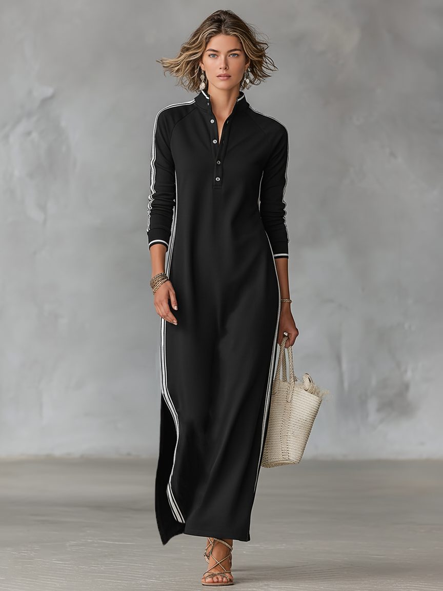 Dolcetta | Sweater Maxi Dress with Collar and White Trim for Women