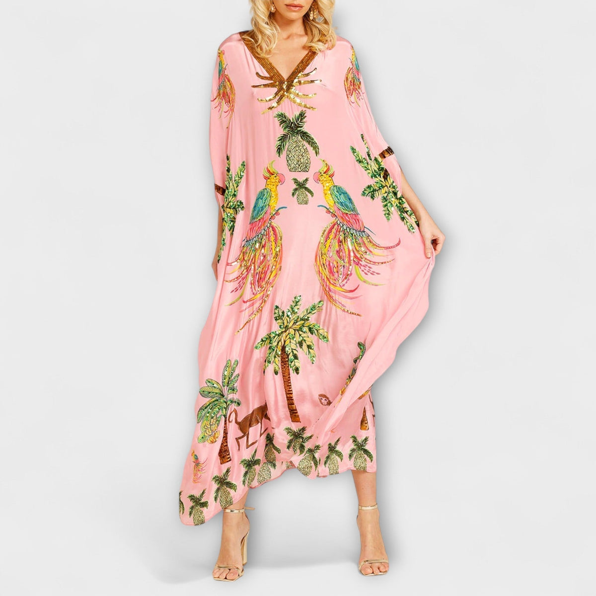 Antonella | V-Neck Maxi Dress with Half Sleeves for Women