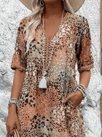 Ariana | V-Neck Midi Dress with Three-Quarter Sleeves for Women