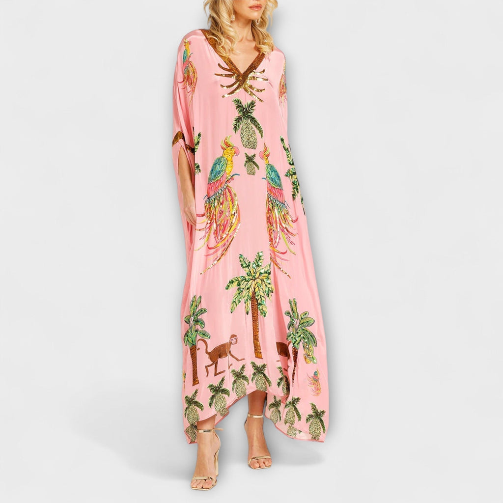 Antonella | V-Neck Maxi Dress with Half Sleeves for Women