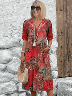 Ariana | V-Neck Midi Dress with Three-Quarter Sleeves for Women