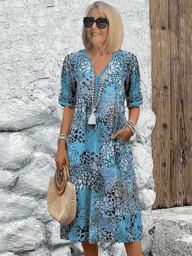 Ariana | V-Neck Midi Dress with Three-Quarter Sleeves for Women