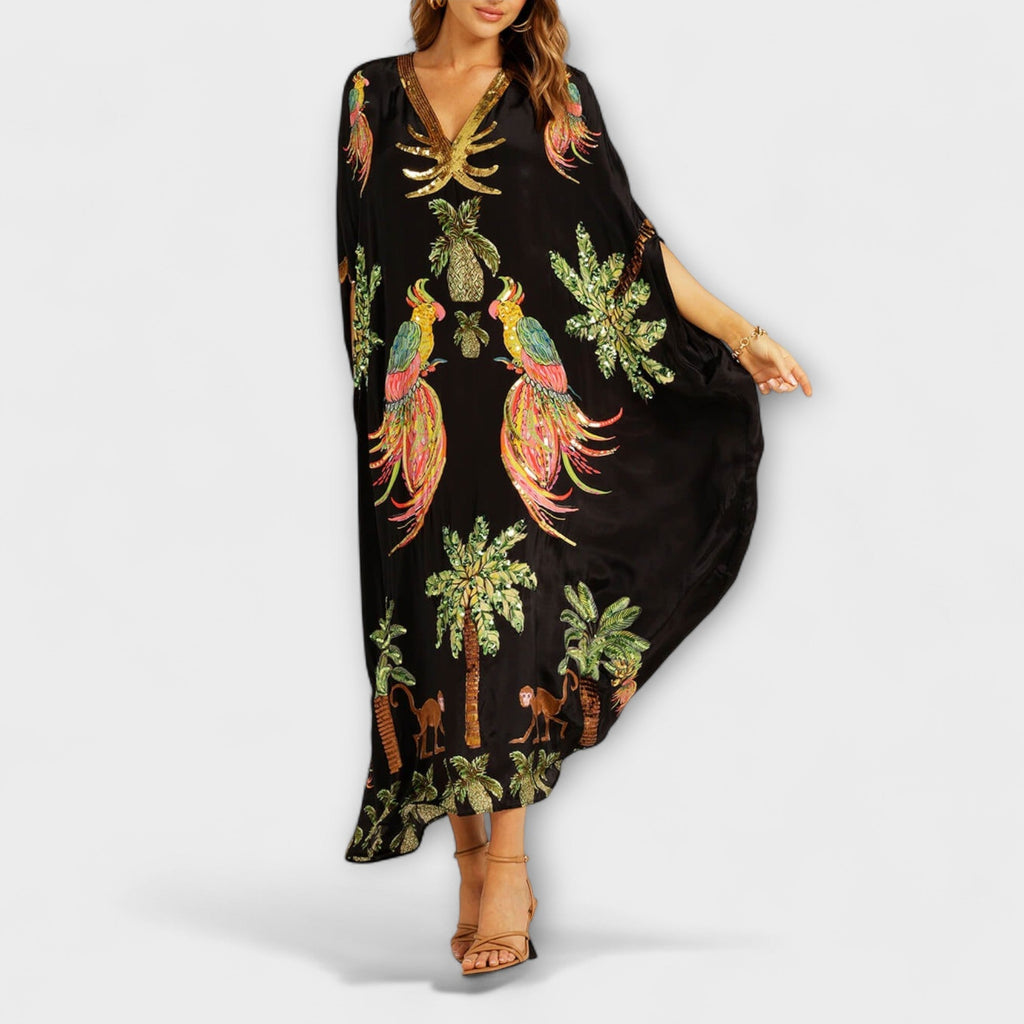 Antonella | V-Neck Maxi Dress with Half Sleeves for Women