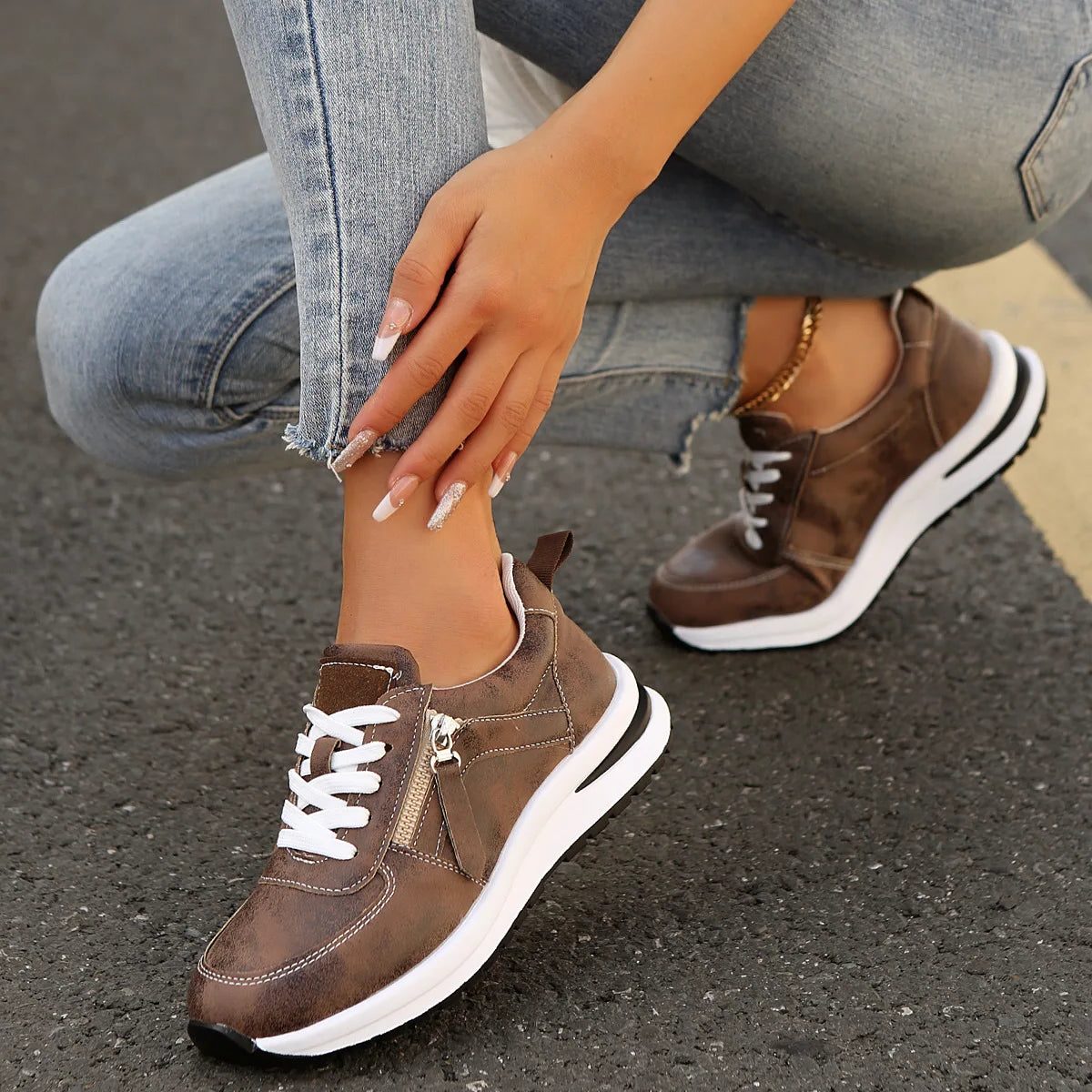 Edmee | Suede Lace-Up Sneakers for Women
