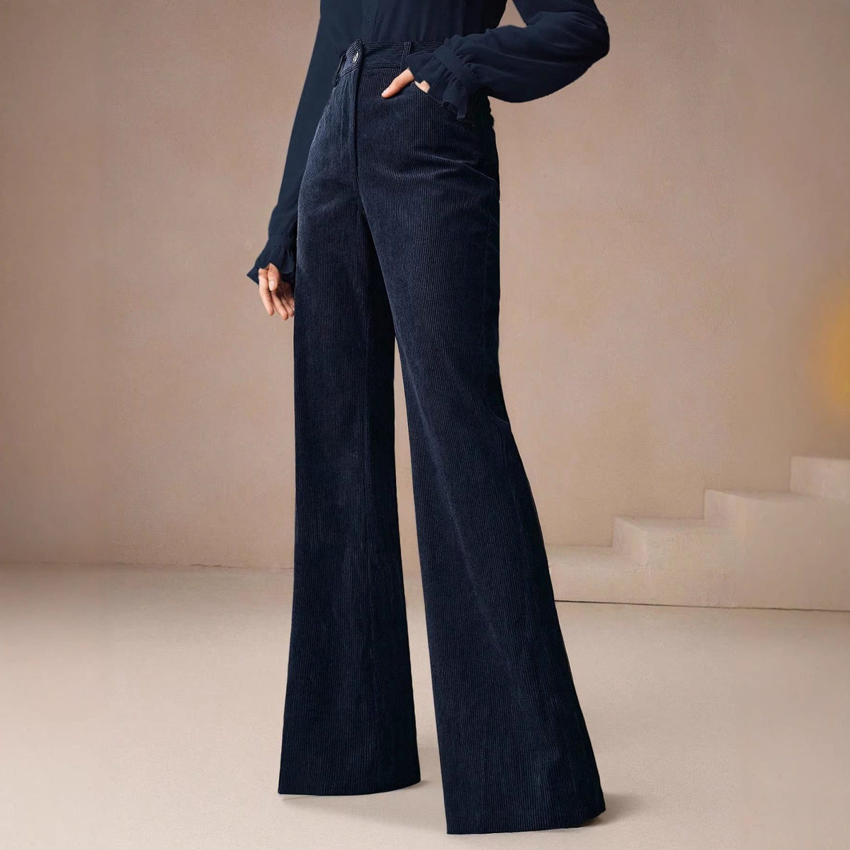 Elara | High Waist Wide Leg Corduroy Pants for Women