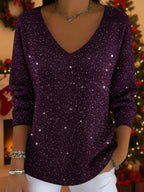 Eldoris | Festive Glitter V-Neck Sweater with Long Sleeves for Women