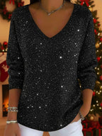 Eldoris | Festive Glitter V-Neck Sweater with Long Sleeves for Women