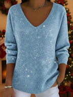 Eldoris | Festive Glitter V-Neck Sweater with Long Sleeves for Women