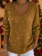 Eldoris | Festive Glitter V-Neck Sweater with Long Sleeves for Women