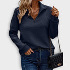 Elisa | Ribbed Knit Half-Zip Sweater with V-Neck for Women