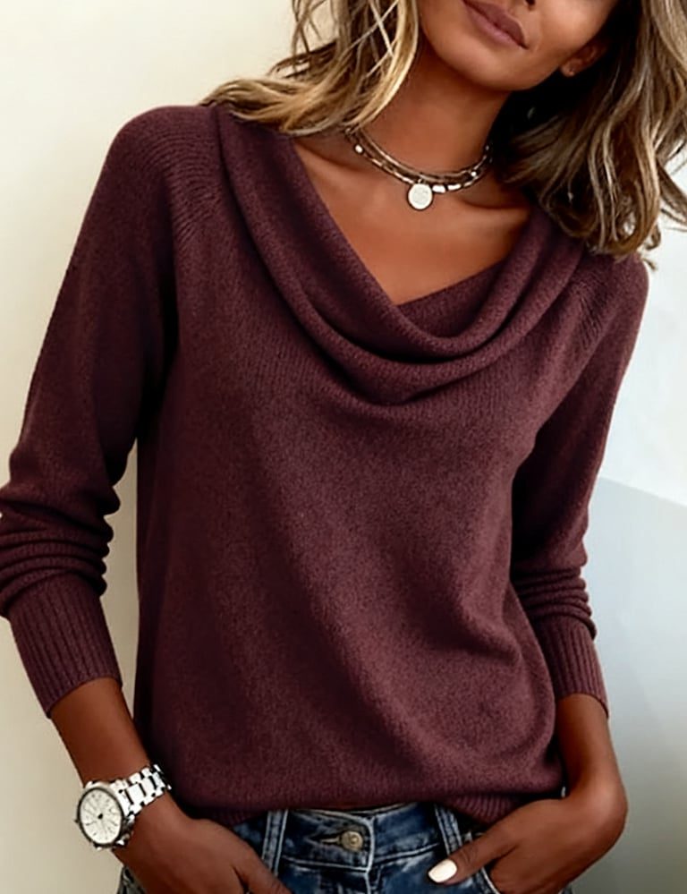 Emerald | Ribbed Knit Cowl Neck Sweater for Women