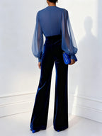 Everleigh | Velvet Wide Leg Jumpsuit with Wrap Top for Women