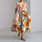 Fern | Floral A-Line Midi Dress with Short Sleeves for Women