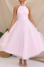 Catalina | Tulle Wedding Guest Halterneck A-Line Midi Dress for Women
