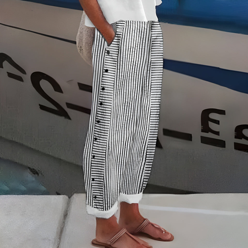 Amika | Striped Cropped Trousers with Button Detail for Women