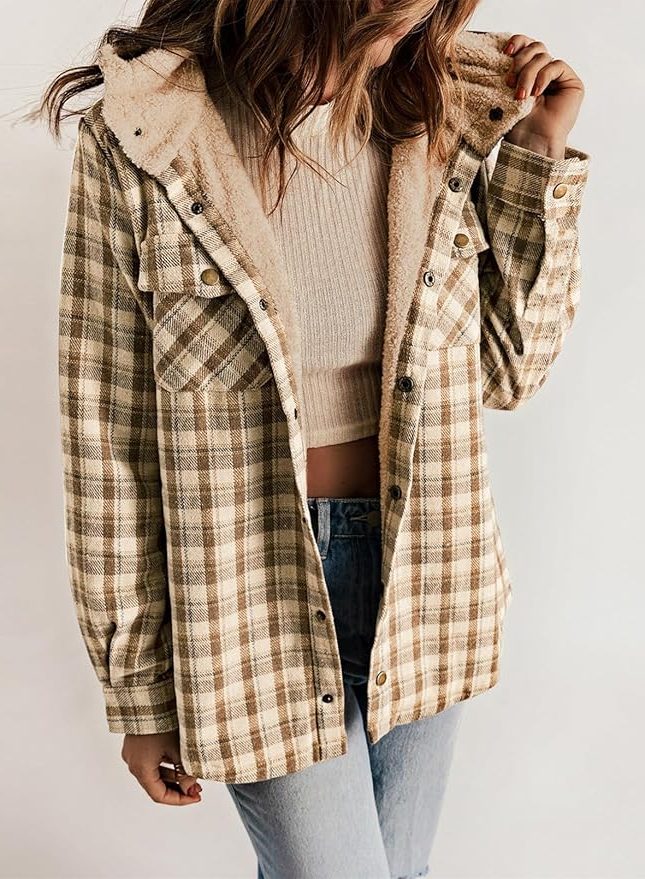 Fianna | Plaid Flannel Shirt Jacket with Sherpa Collar for Women