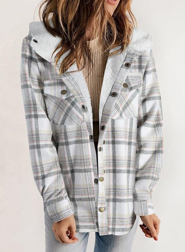 Fianna | Plaid Flannel Shirt Jacket with Sherpa Collar for Women