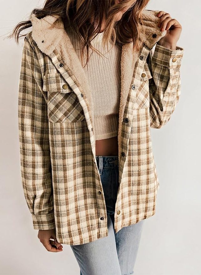 Fianna | Plaid Flannel Shirt Jacket with Sherpa Collar for Women