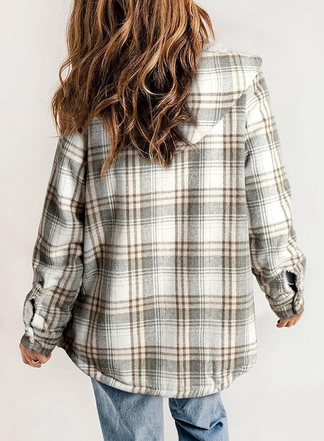 Fianna | Plaid Flannel Shirt Jacket with Sherpa Collar for Women