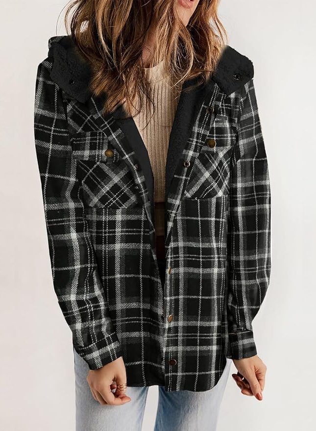 Fianna | Plaid Flannel Shirt Jacket with Sherpa Collar for Women