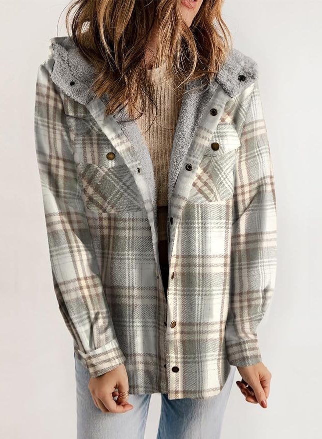 Fianna | Plaid Flannel Shirt Jacket with Sherpa Collar for Women
