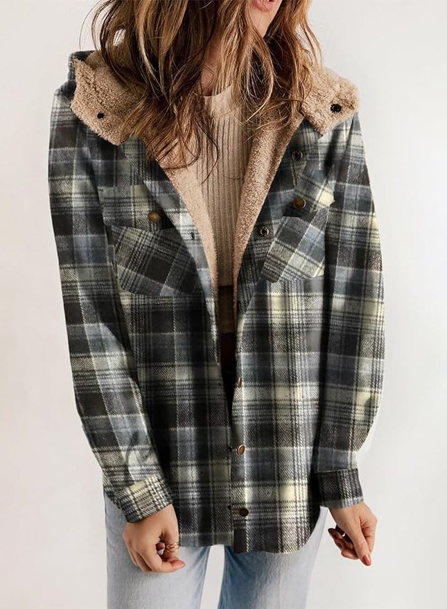 Fianna | Plaid Flannel Shirt Jacket with Sherpa Collar for Women
