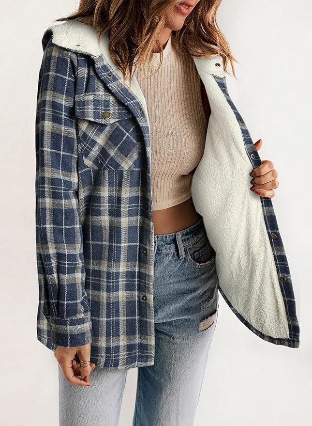 Fianna | Plaid Flannel Shirt Jacket with Sherpa Collar for Women