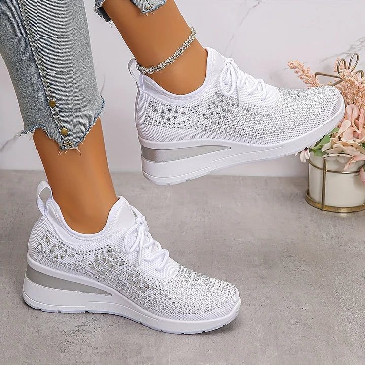 Fleur | Rhinestone Lace-Up Sneakers for Women