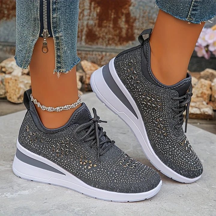 Fleur | Rhinestone Lace-Up Sneakers for Women