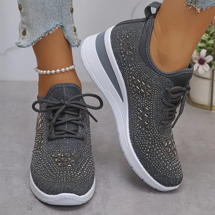 Fleur | Rhinestone Lace-Up Sneakers for Women