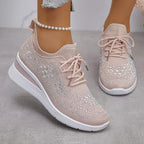 Fleur | Rhinestone Lace-Up Sneakers for Women