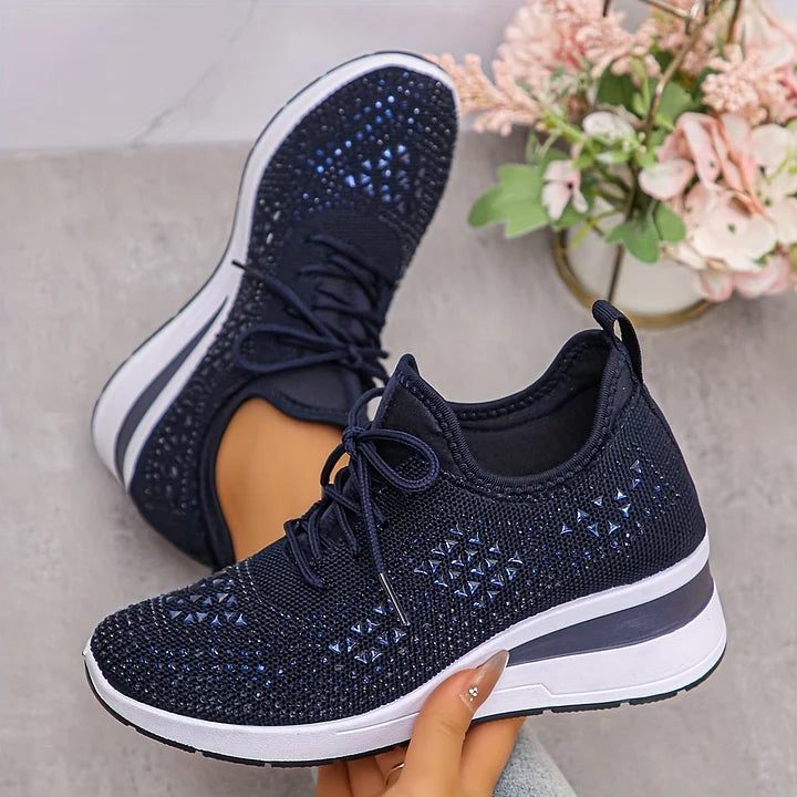 Fleur | Rhinestone Lace-Up Sneakers for Women
