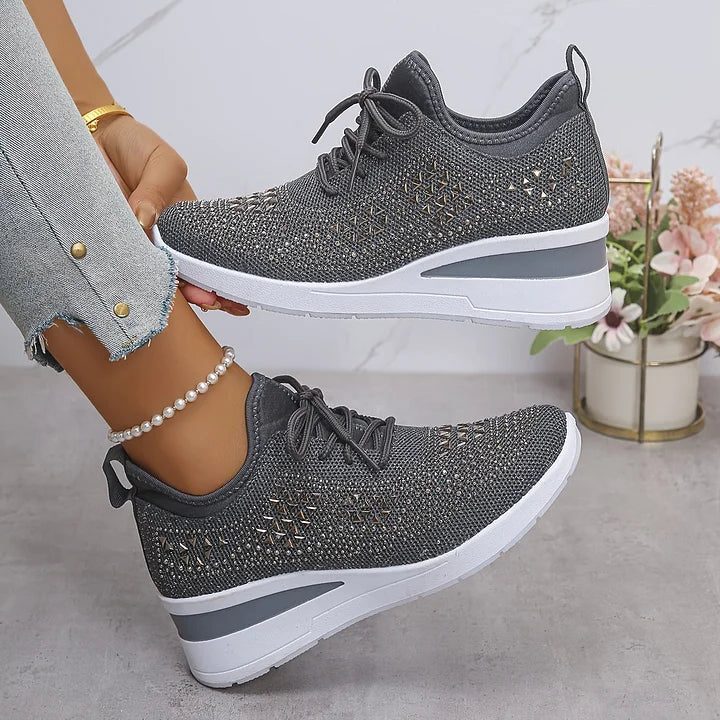 Fleur | Rhinestone Lace-Up Sneakers for Women
