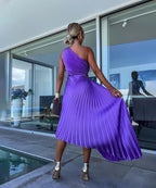 Xochitl | Wedding Guest One-Shoulder Asymmetric Midi Dress for Women